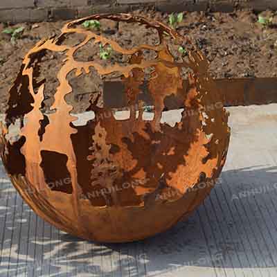 Corten steel outdoor handmade garden spherical fire ball