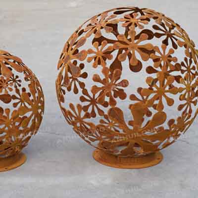 Corten steel outdoor handmade garden spherical fire ball