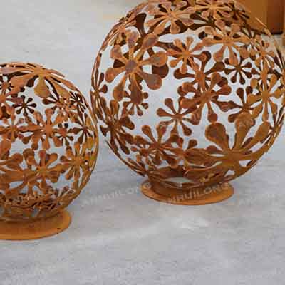 Corten steel outdoor handmade garden spherical fire ball