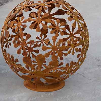Corten steel outdoor handmade garden spherical fire ball