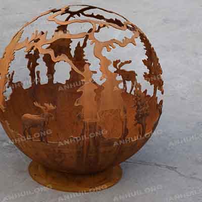 Fire ball by Handmade Outdoor garden corten steel spherical