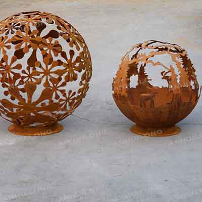 Fire ball by Handmade Outdoor garden corten steel spherical