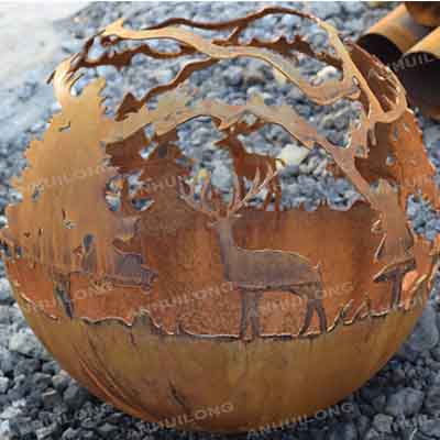 Fire ball by Handmade Outdoor garden corten steel spherical