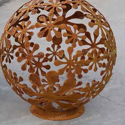 Handmade Outdoor garden corten steel spherical fire ball