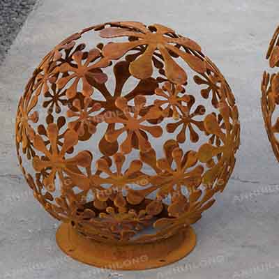 Handmade Outdoor garden corten steel spherical fire ball