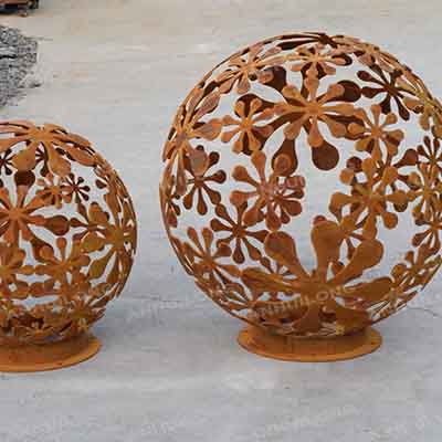 Handmade Outdoor garden corten steel spherical fire ball