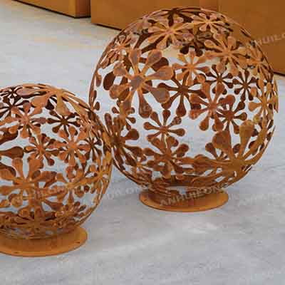 Handmade Outdoor garden corten steel spherical fire ball