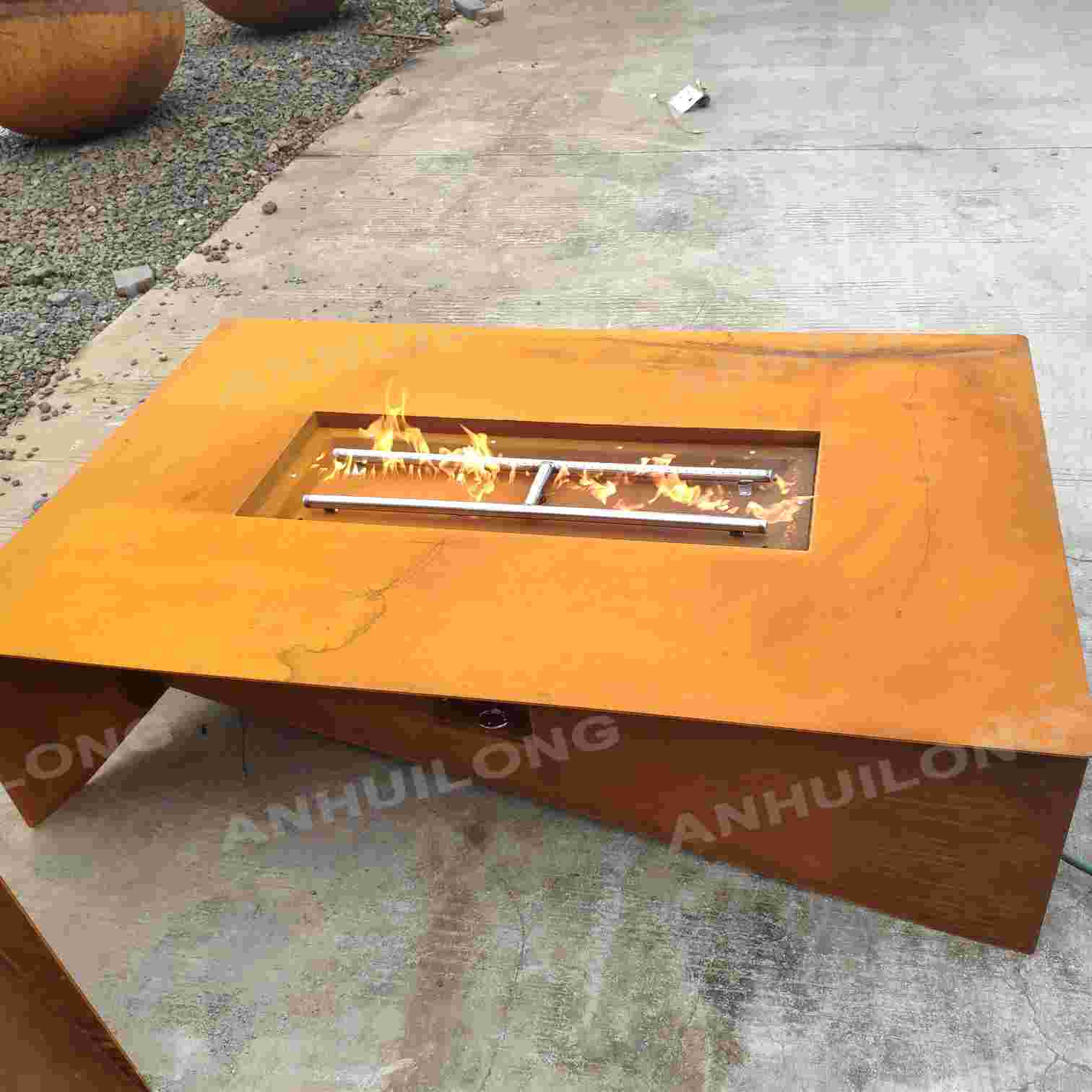 Outdoor luxurious garden gas fire pit table metal steel fascinating gas fire place