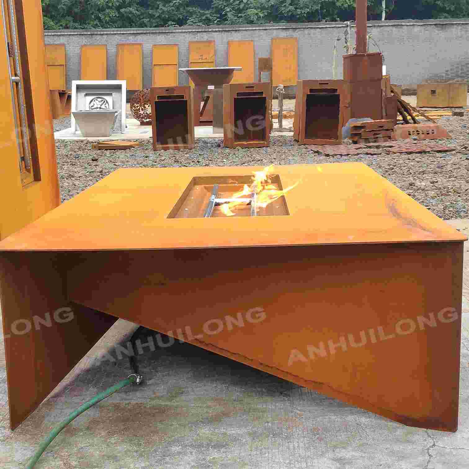 Eye-catching corten steel fire pit for patio