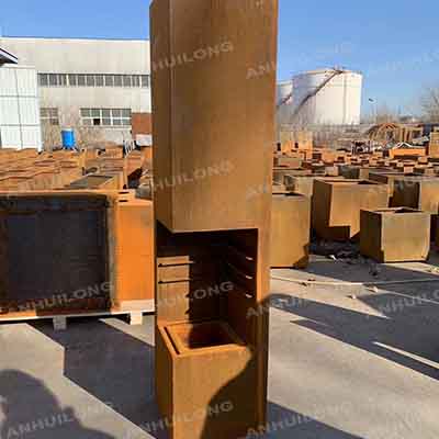 Outdoor Firepit Use Corten Steel Wood Storage Firewood Log Store