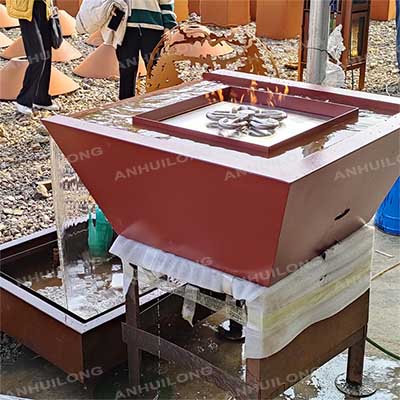 Outdoor Garden Metal Gas Firepits Low Smoke Square Corten Steel Fire Pit and Water Bowl