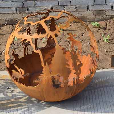 Outdoor handmade garden corten steel spherical fire ball