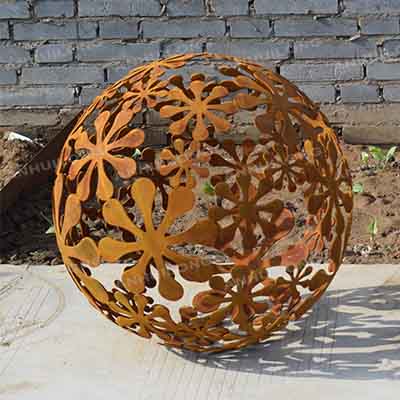 Outdoor handmade garden corten steel spherical fire ball