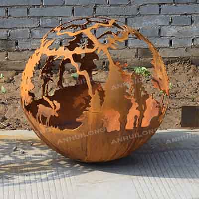 Outdoor handmade garden corten steel spherical fire ball