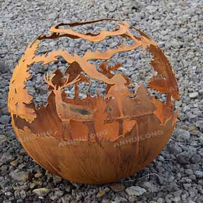 Outdoor handmade garden corten steel spherical fire ball