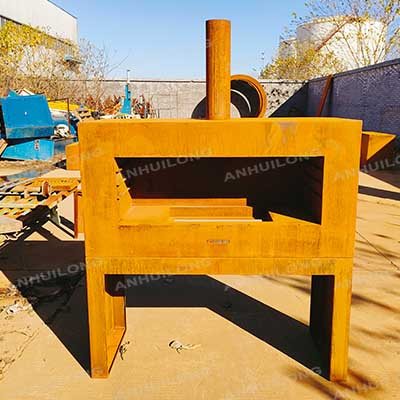 Corten steel wood burning fireplace for garden