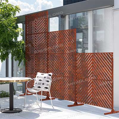 Corten Steel Frame Wall Partition Laser Cut Metal Panel Outdoor Privacy Corten Steel Screen