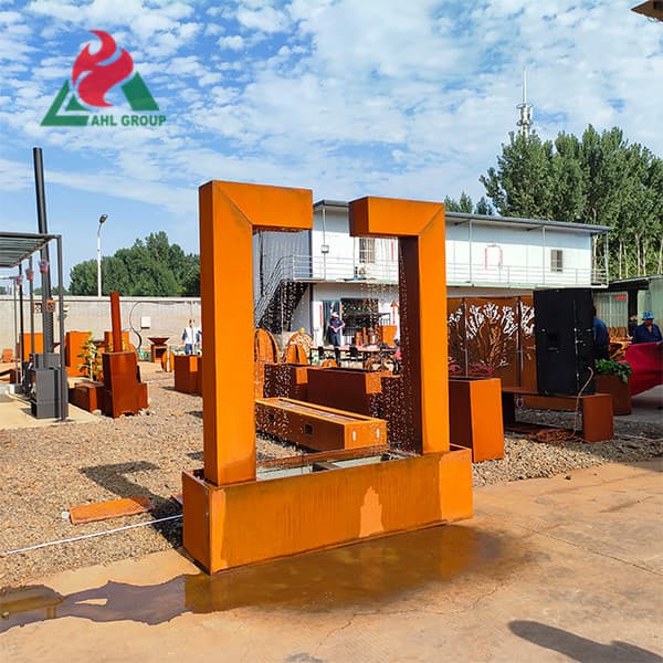 Corten steel wall water feature