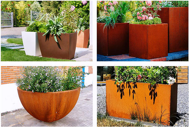 Modern Corten Steel Flower Pot For Outdoor Furniture