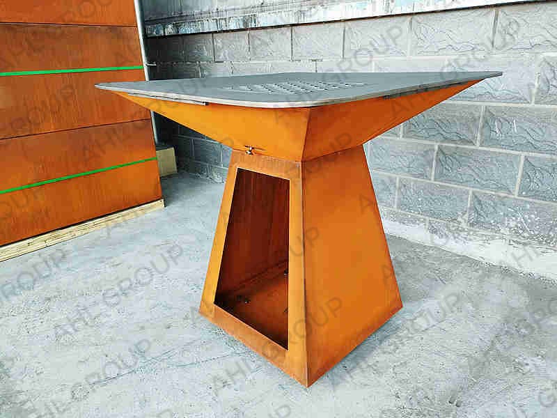 Corten Steel Bbq Fire Pit For Cooking Outside Kitchen With Grill Ring Supplier