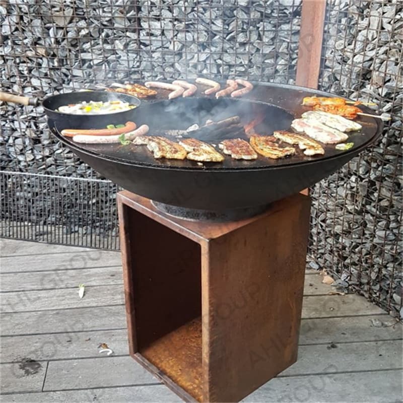 Corten Steel Metal Barbecue Grill At Patio With Grill Ring Agency