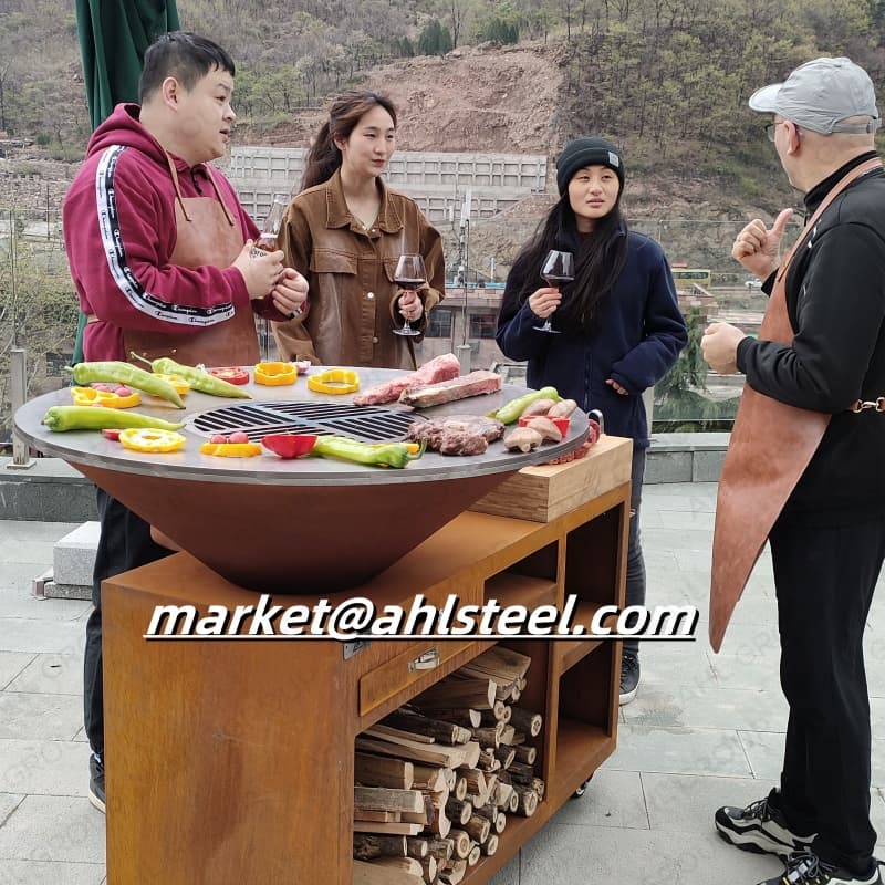 Durable Corten Fire Pit BBQ Grill Agency